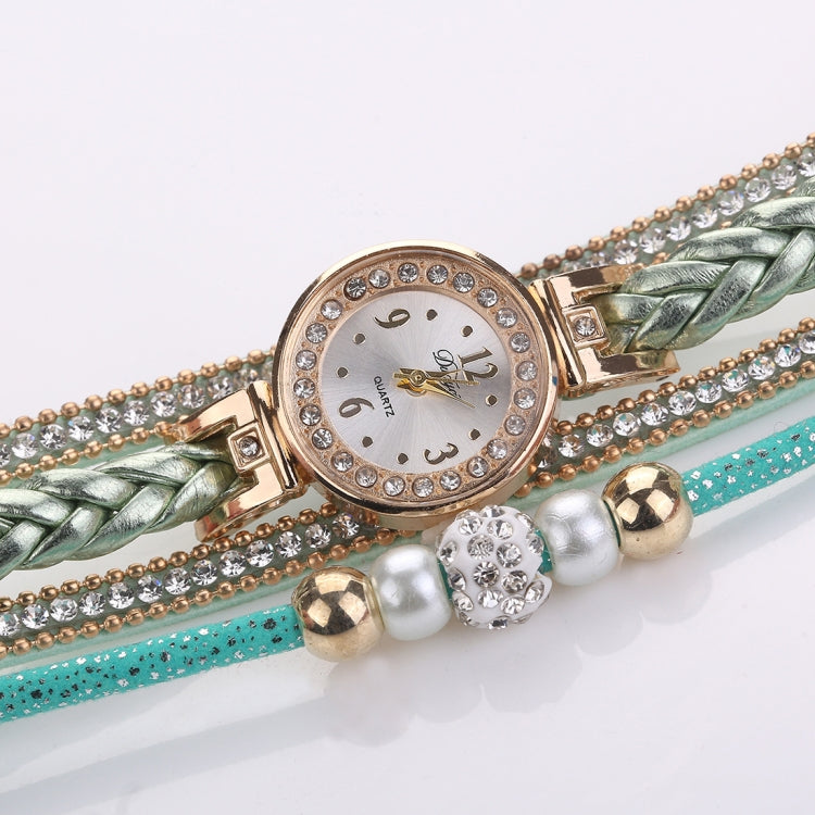 Duoya D249 Woven Twisted Pearls Round Analog Quartz Wrist Bracelet Watch for Ladies