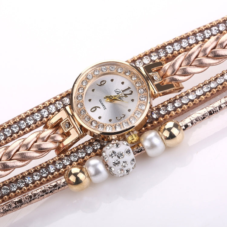 Duoya D249 Woven Twisted Pearls Round Analog Quartz Wrist Bracelet Watch for Ladies