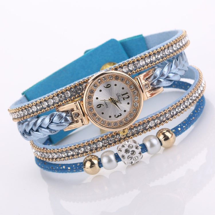 Duoya D249 Woven Twisted Pearls Round Analog Quartz Wrist Bracelet Watch for Ladies