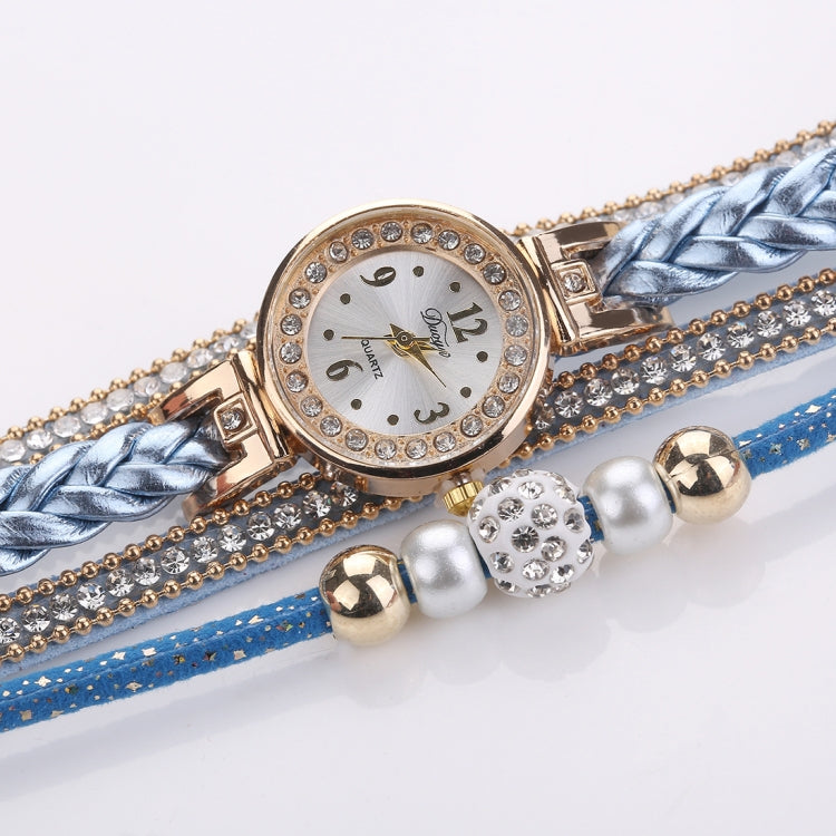 Duoya D249 Woven Twisted Pearls Round Analog Quartz Wrist Bracelet Watch for Ladies