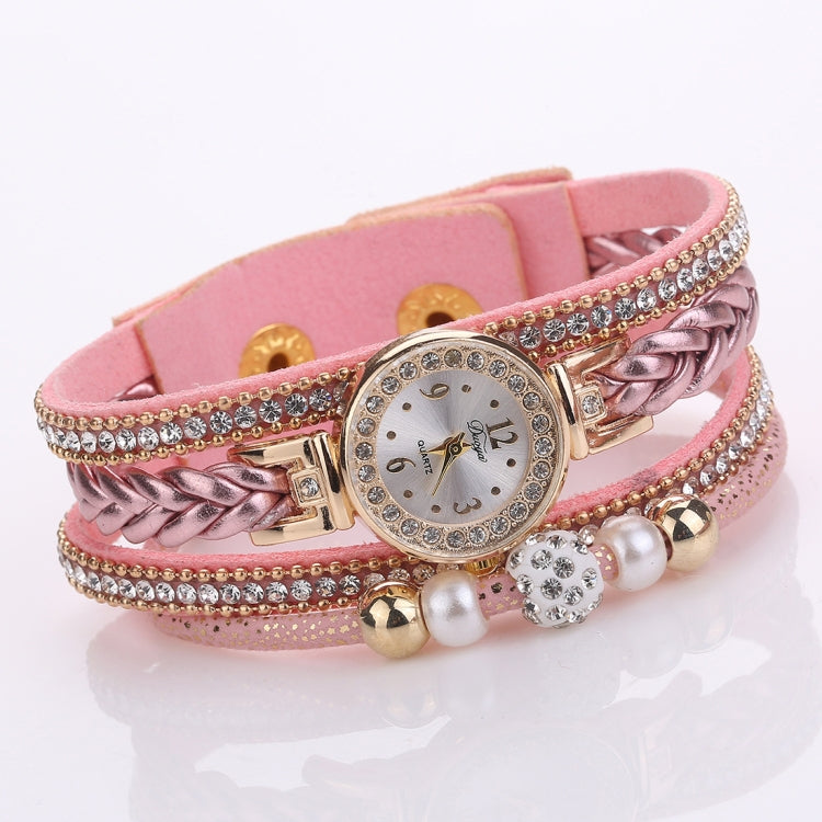 Duoya D249 Woven Twisted Pearls Round Analog Quartz Wrist Bracelet Watch for Ladies