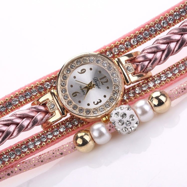 Duoya D249 Woven Twisted Pearls Round Analog Quartz Wrist Bracelet Watch for Ladies