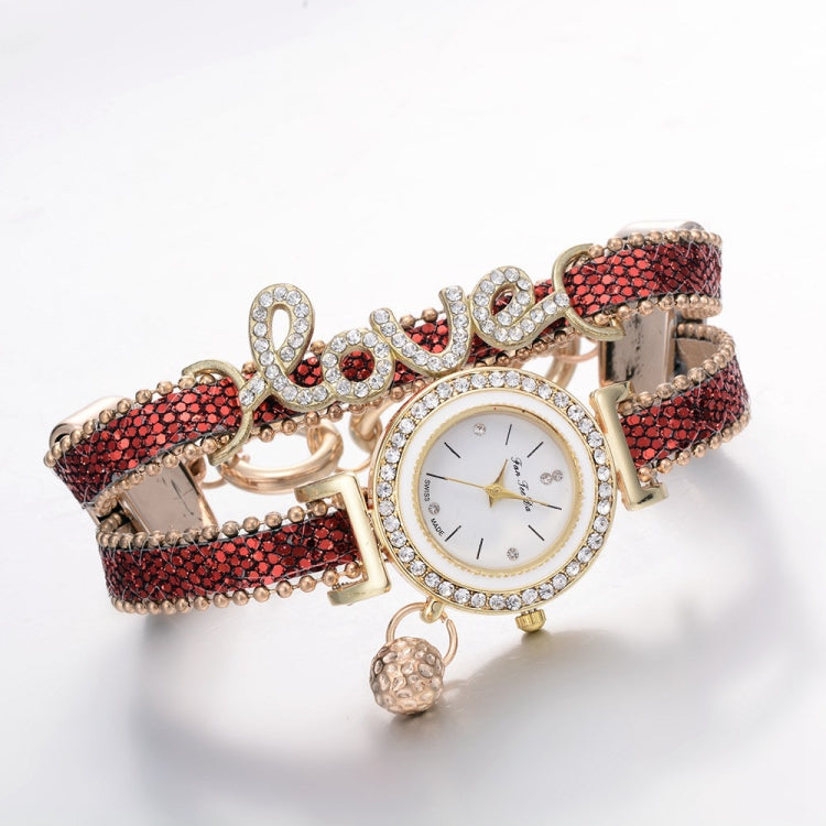 Alloy Diamond Love Letter Bracelet Watch for Women