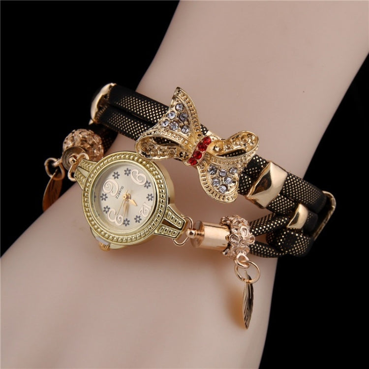 Ladies Bow Leaves Pendant Diamond Bracelet Quartz Watch