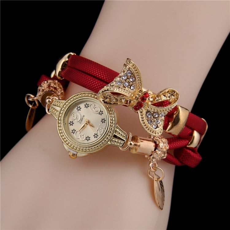 Ladies Bow Leaves Pendant Diamond Bracelet Quartz Watch