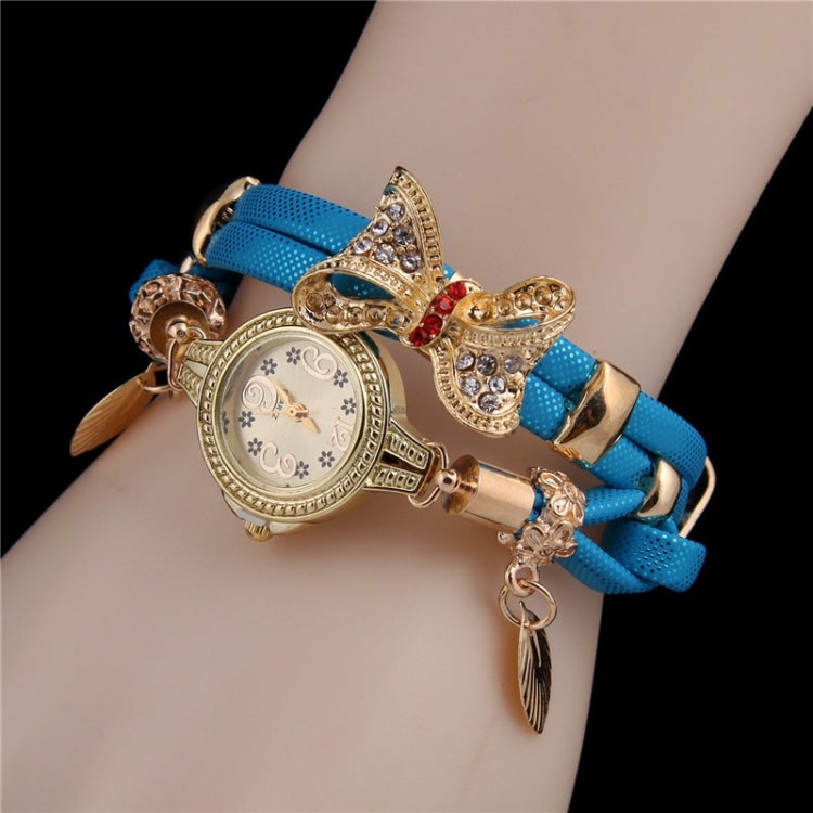 Ladies Bow Leaves Pendant Diamond Bracelet Quartz Watch