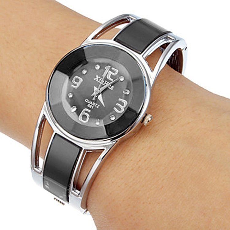 XinHua Women Diamond Mirror Surface Hollow Stainless Steel Bracelet Quartz Watch