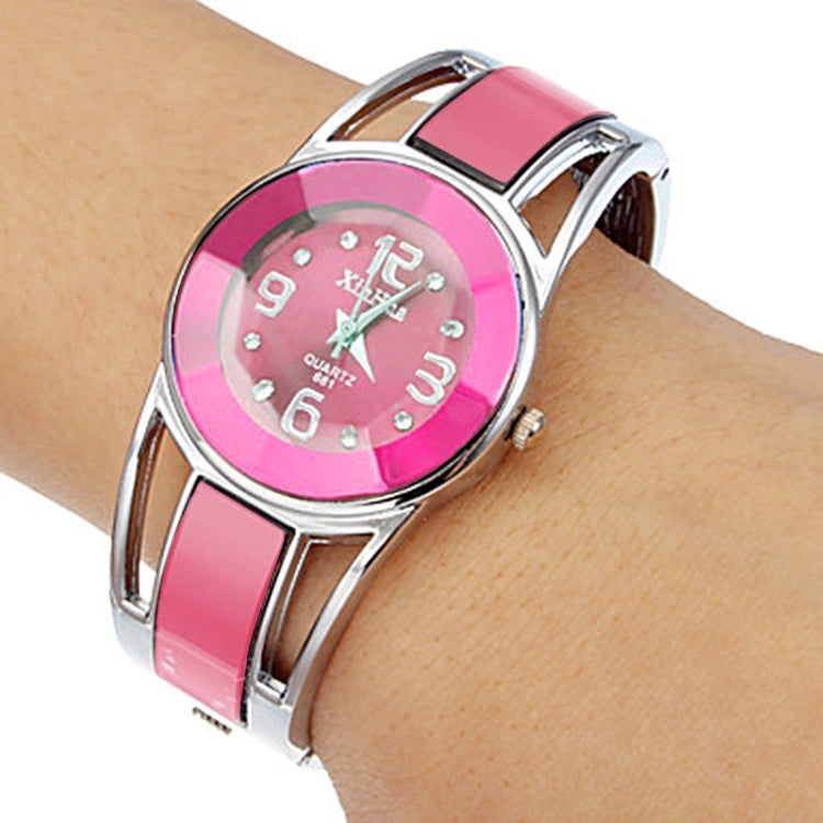 XinHua Women Diamond Mirror Surface Hollow Stainless Steel Bracelet Quartz Watch