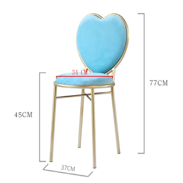 Modern Fashion Nordic Minimalist Coffee Cafe Chair Love Heart Shape Backrest Flannelette Soft Seat Metal Iron Art Leisure Chair
