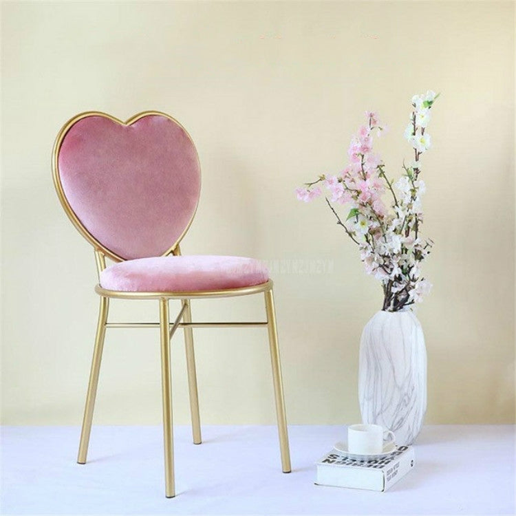 Modern Fashion Nordic Minimalist Coffee Cafe Chair Love Heart Shape Backrest Flannelette Soft Seat Metal Iron Art Leisure Chair
