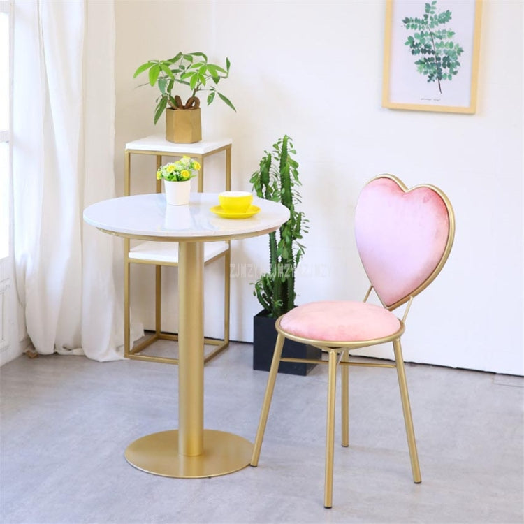 Modern Fashion Nordic Minimalist Coffee Cafe Chair Love Heart Shape Backrest Flannelette Soft Seat Metal Iron Art Leisure Chair