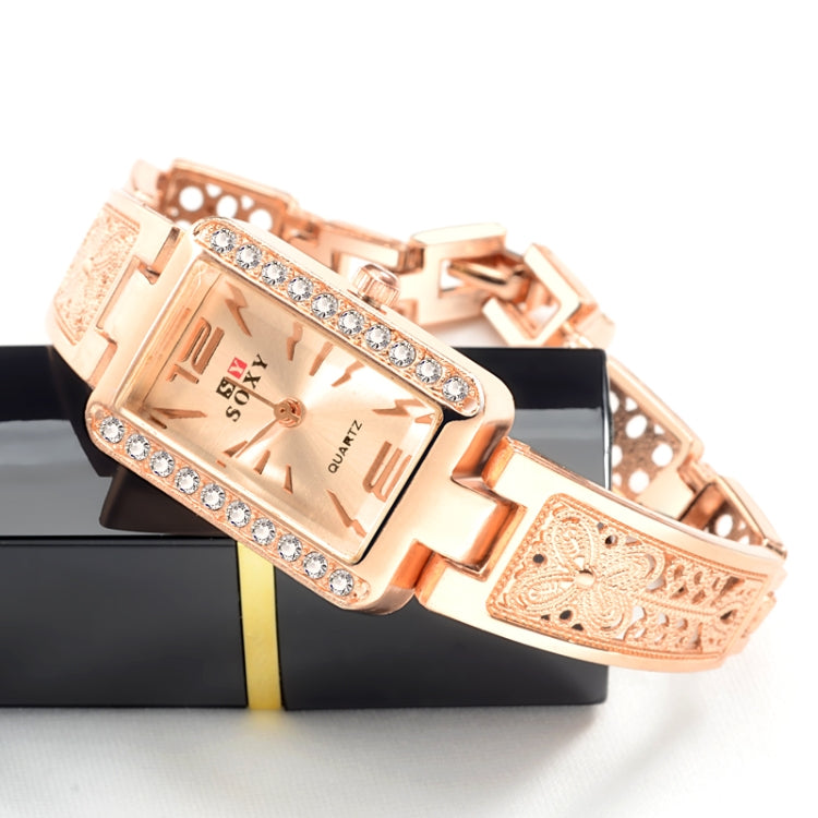 SX SOXY Women Square Dial Diamond Alloy Strap Bracelet Watch