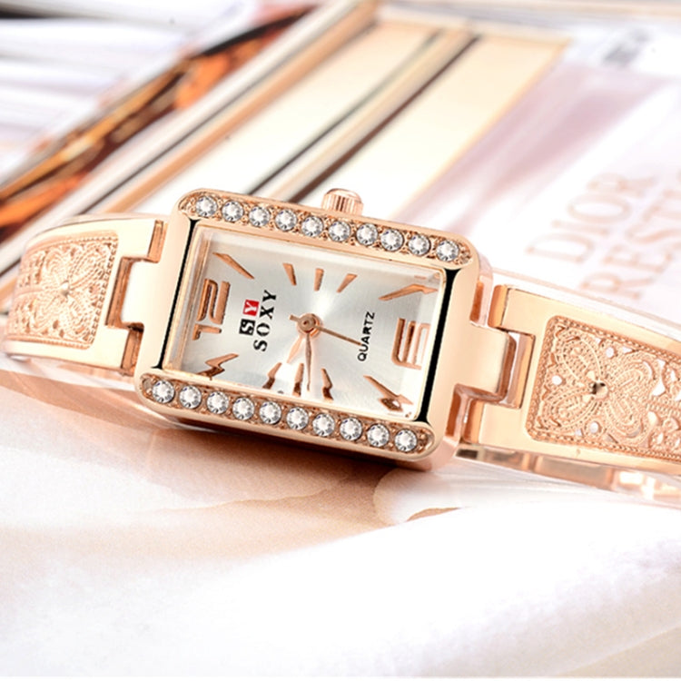SX SOXY Women Square Dial Diamond Alloy Strap Bracelet Watch
