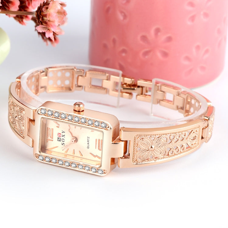 SX SOXY Women Square Dial Diamond Alloy Strap Bracelet Watch