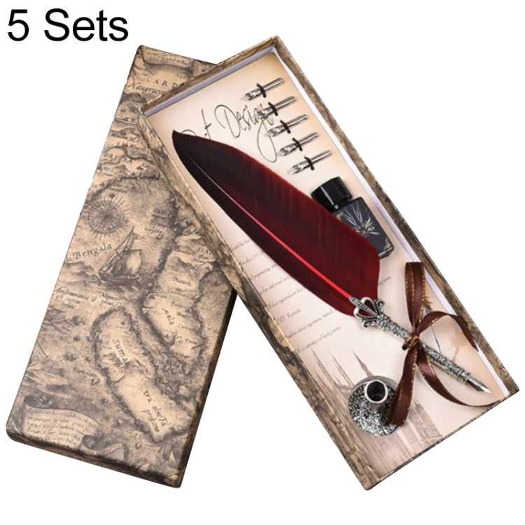 5 Sets Metal Signature Pen Dip Water Feather Pen Pen Set