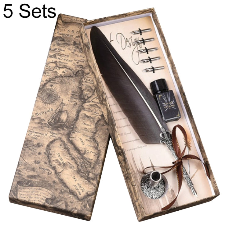 5 Sets Metal Signature Pen Dip Water Feather Pen Pen Set