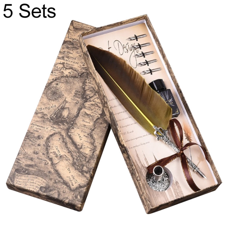 5 Sets Metal Signature Pen Dip Water Feather Pen Pen Set