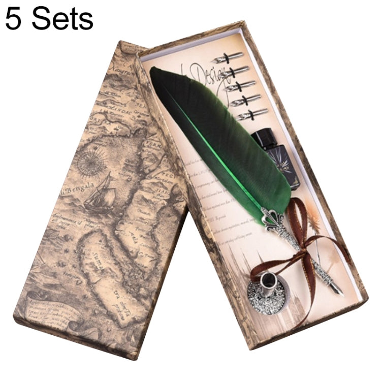 5 Sets Metal Signature Pen Dip Water Feather Pen Pen Set