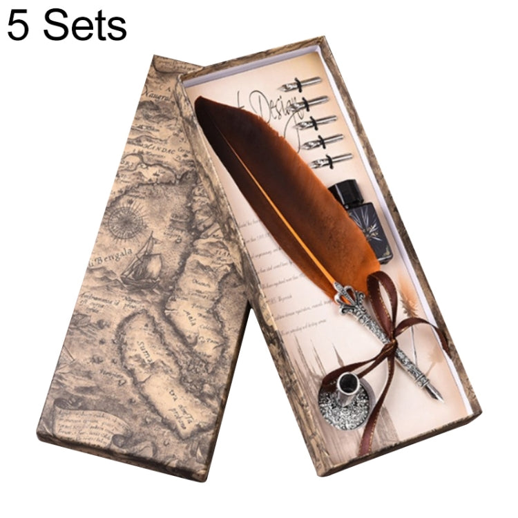 5 Sets Metal Signature Pen Dip Water Feather Pen Pen Set