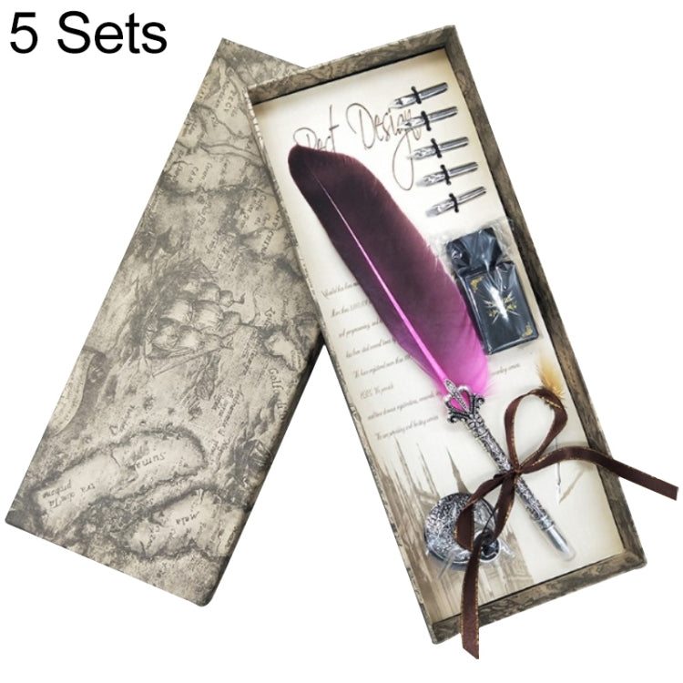 5 Sets Metal Signature Pen Dip Water Feather Pen Pen Set