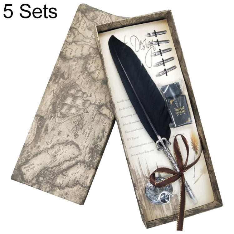 5 Sets Metal Signature Pen Dip Water Feather Pen Pen Set
