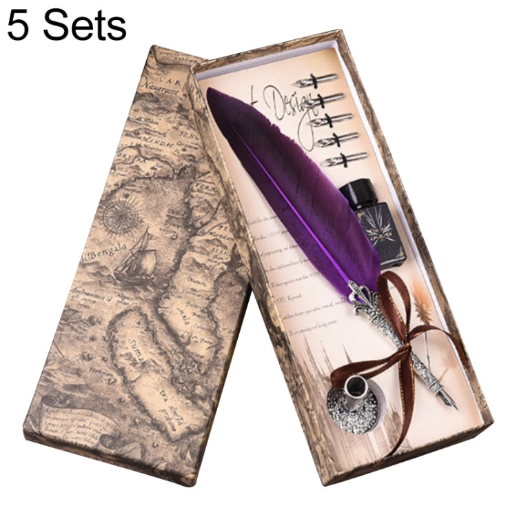 5 Sets Metal Signature Pen Dip Water Feather Pen Pen Set