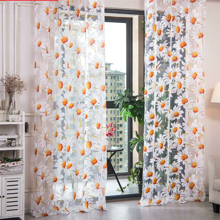 Tulle Curtains for Living Room Bedroom Kitchen Floral Window  Curtain, Size:1mx2m Wear Rod with Beads(Daisy Rotten Yarn)