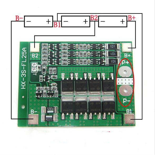25A 11.1V-12.6V Over-Current Over-Charge Protection Board with Equalization for 18650 Lithium Battery 3 String 12V 25A