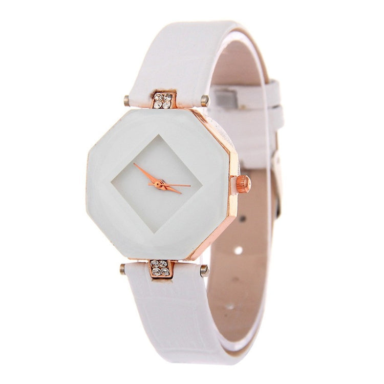 Gem Cut Geometry Crystal Leather Quartz Wristwatch Fashion Watch for Ladies