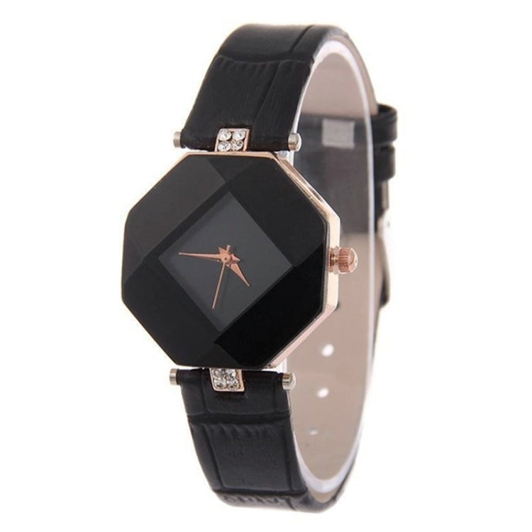 Gem Cut Geometry Crystal Leather Quartz Wristwatch Fashion Watch for Ladies