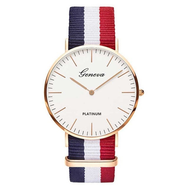 2 PCS Simple Ultra-thin Large Dial Two-pin Color Matching Nylon Canvas Belt Quartz Watch