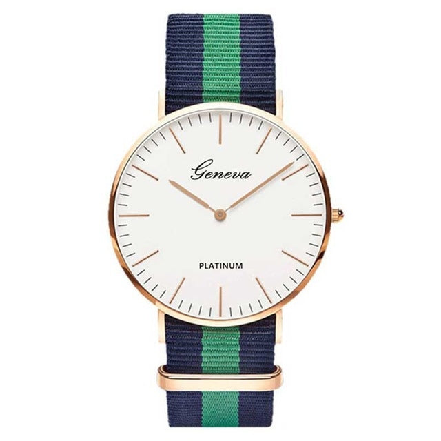 2 PCS Simple Ultra-thin Large Dial Two-pin Color Matching Nylon Canvas Belt Quartz Watch