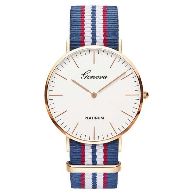 2 PCS Simple Ultra-thin Large Dial Two-pin Color Matching Nylon Canvas Belt Quartz Watch
