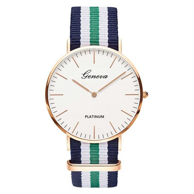 2 PCS Simple Ultra-thin Large Dial Two-pin Color Matching Nylon Canvas Belt Quartz Watch