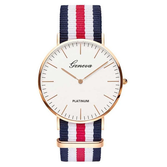 2 PCS Simple Ultra-thin Large Dial Two-pin Color Matching Nylon Canvas Belt Quartz Watch