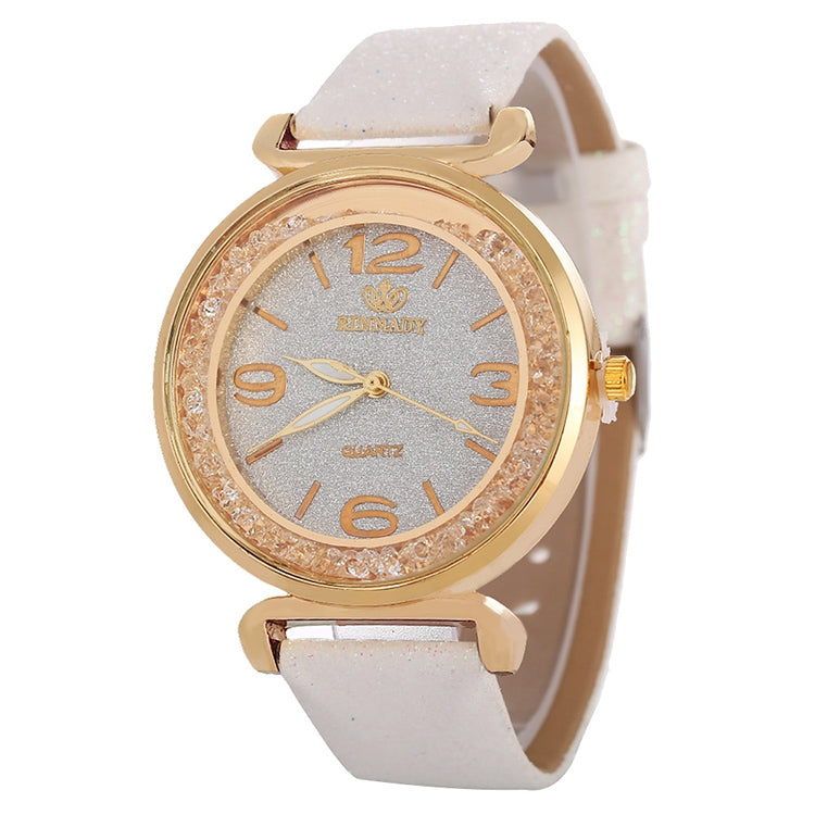 FULAIDA Women Rhinestone Gold Powder PU Leather Strap Quartz Watch