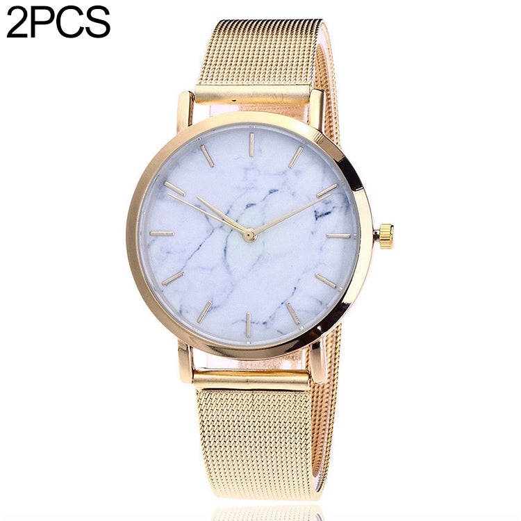 2 PCS Women Marbled Texture Mesh Belt Watch