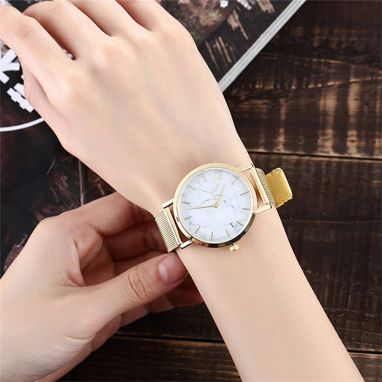 2 PCS Women Marbled Texture Mesh Belt Watch