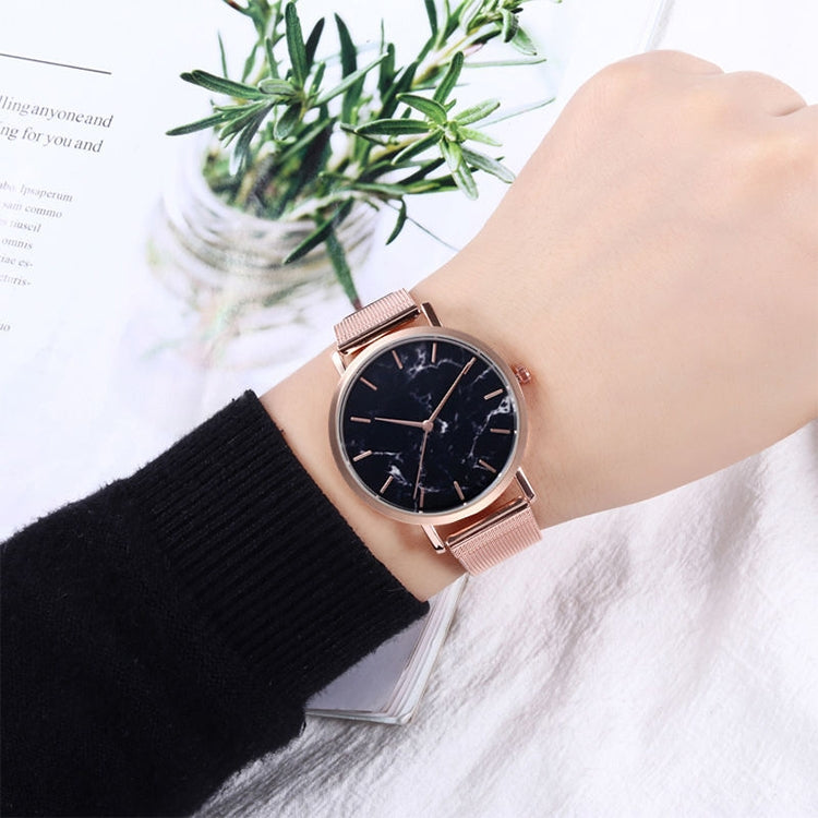 2 PCS Women Marbled Texture Mesh Belt Watch