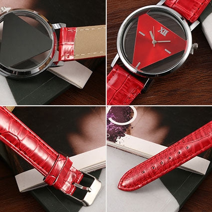 Snake Belt Women Watch Double-Sided Hollow Perspective Triangle Quartz Watch