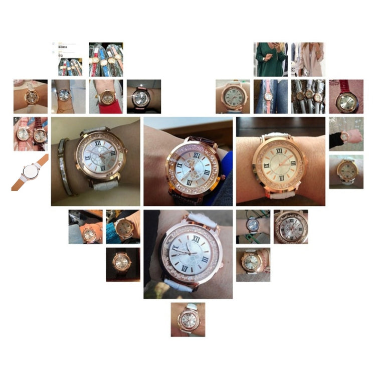 shshd Simple Rhinestone Rome Number Leather Belt Quartz Watch for Women
