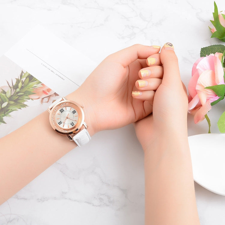 shshd Simple Rhinestone Rome Number Leather Belt Quartz Watch for Women
