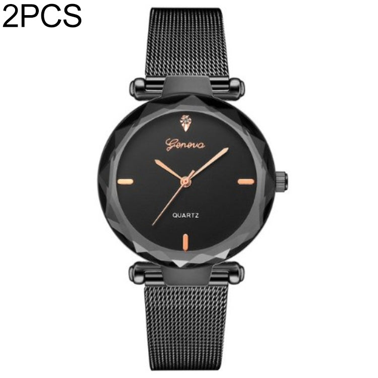 2 PCS Stainless Steel Analog Quartz Watch for Women