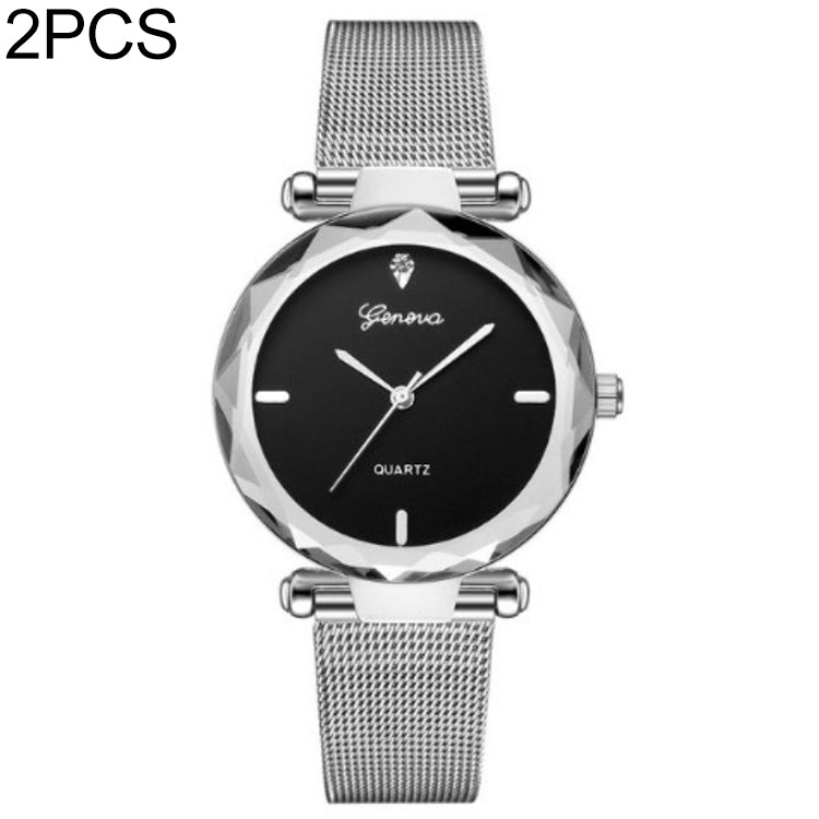 2 PCS Stainless Steel Analog Quartz Watch for Women