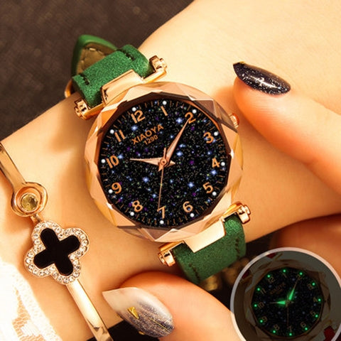 XIAOYA Fashion Women Star Sky Dial PU Leather Belt Quartz Wrist Watches