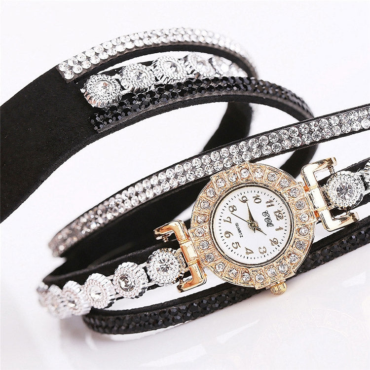 2 PCS Small Dial Diamond-plated Winding Bracelet Quartz Watch