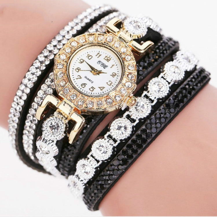2 PCS Small Dial Diamond-plated Winding Bracelet Quartz Watch