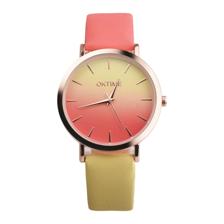 OKTIME WOK13402 2 PCS Retro Gradient Color Design Leather Belt Quartz Watch for Men / Women