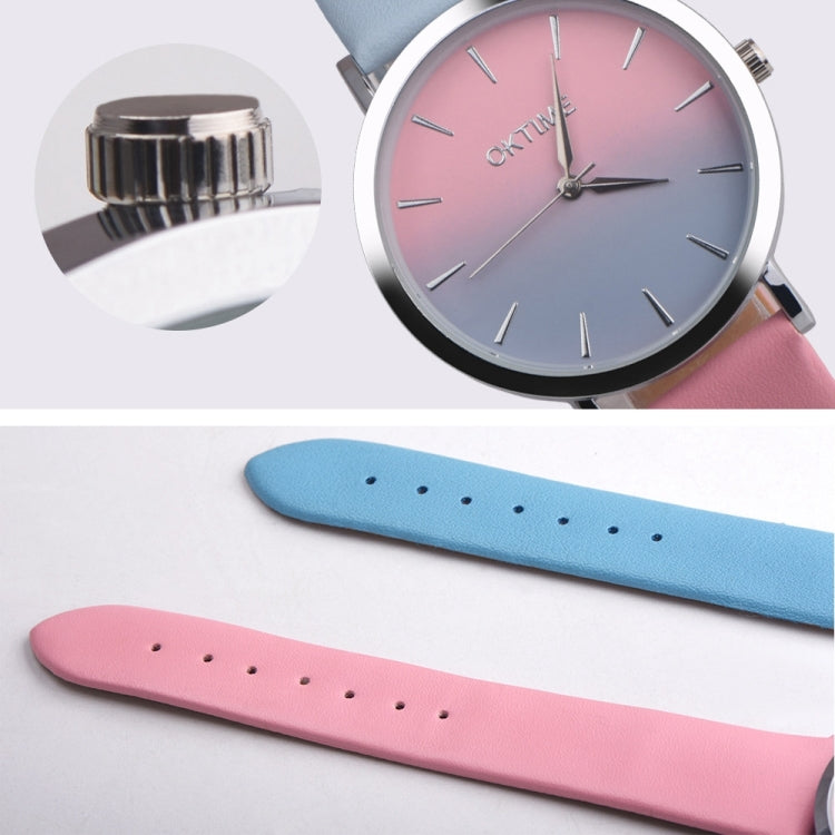 OKTIME WOK13402 2 PCS Retro Gradient Color Design Leather Belt Quartz Watch for Men / Women