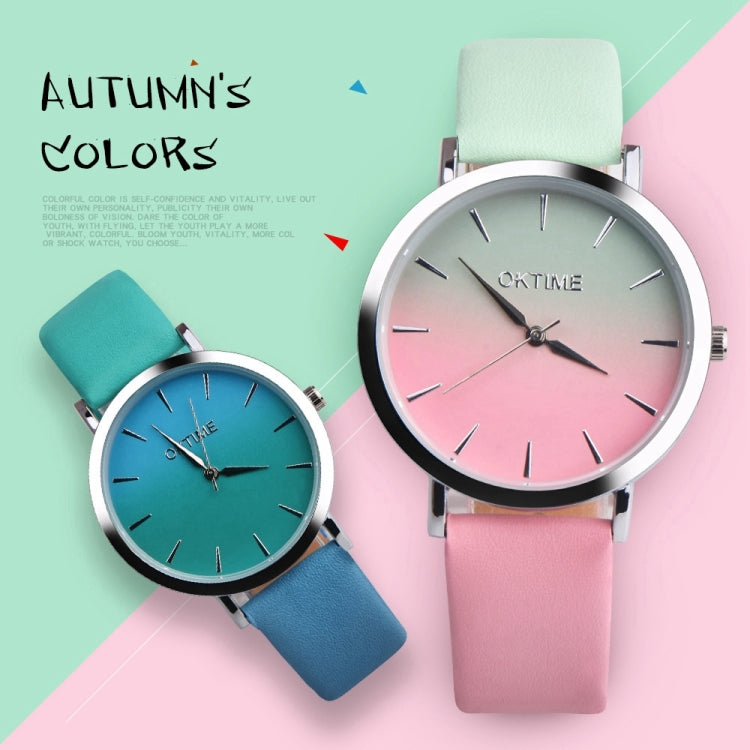 OKTIME WOK13402 2 PCS Retro Gradient Color Design Leather Belt Quartz Watch for Men / Women